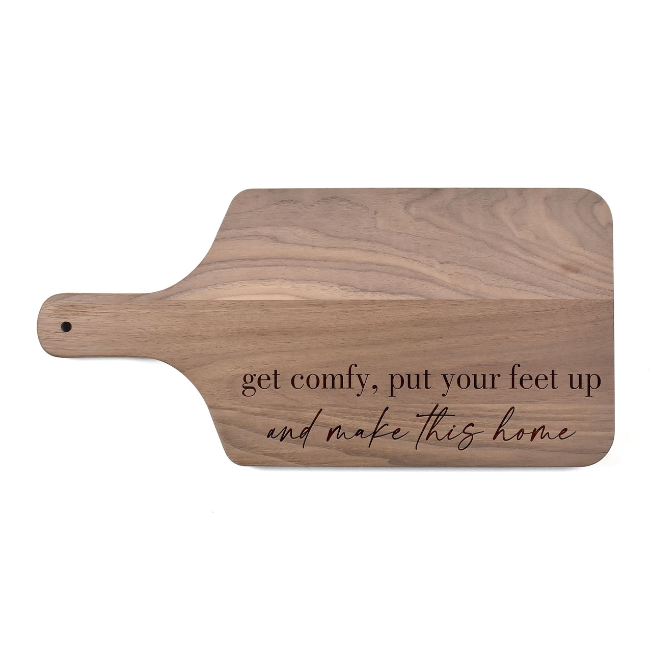17" Get Comfy Feet Up Home Walnut Paddle Cutting Board